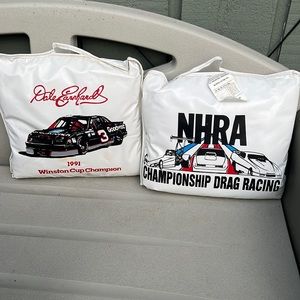 Set of 2 Vintage Racing Stadium Cushions Dale Earnhardt/ NHRA Drag Racing 1991